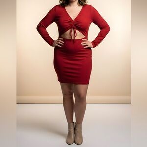 BCBG Paris Red‎ Cut-Out Waist Drawstring Bodice Bodycon Dress -- XL